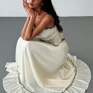 Apricot Casual Women's Vacation Contrast Trim Layered Camisole Top & Skirt